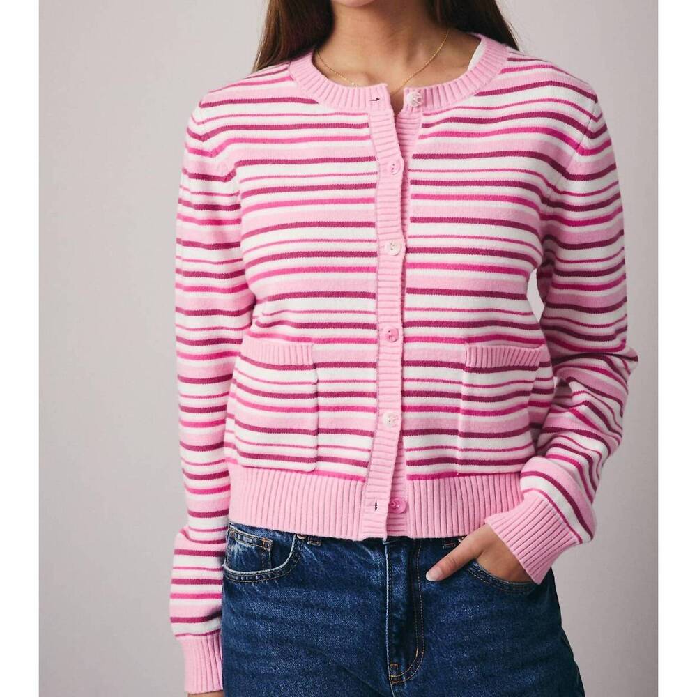 NEW SUNDAY EDITION button up stripe sweater top in pink multi